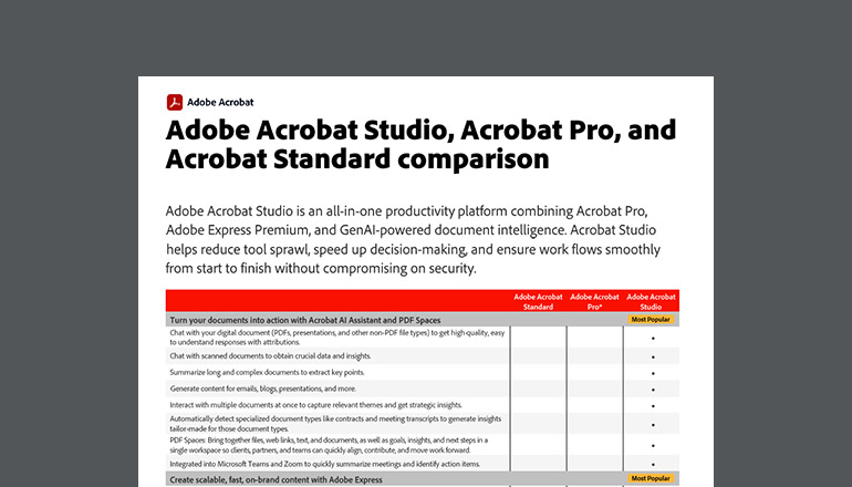 Article Adobe Acrobat Studio,  Acrobat Pro, and Adobe Standard Comparison  Image