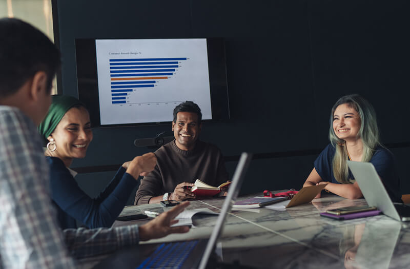 Business team collaborative discussion in conference room