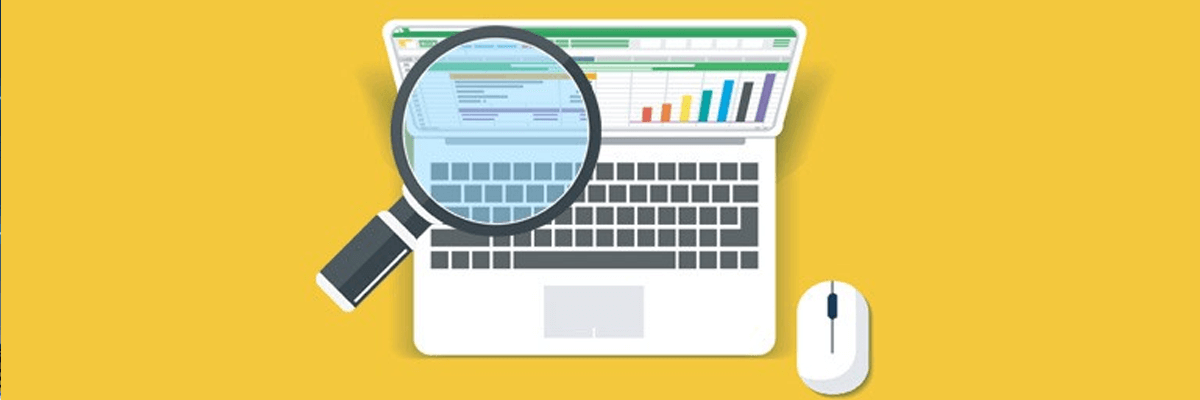 illustration of laptop with magnifying glass