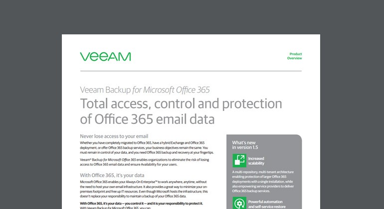 Veeam Backup for Microsoft Office 365 Datasheet Thumbnail of Veeam ONE Datasheet Office 365 datasheet available to download below