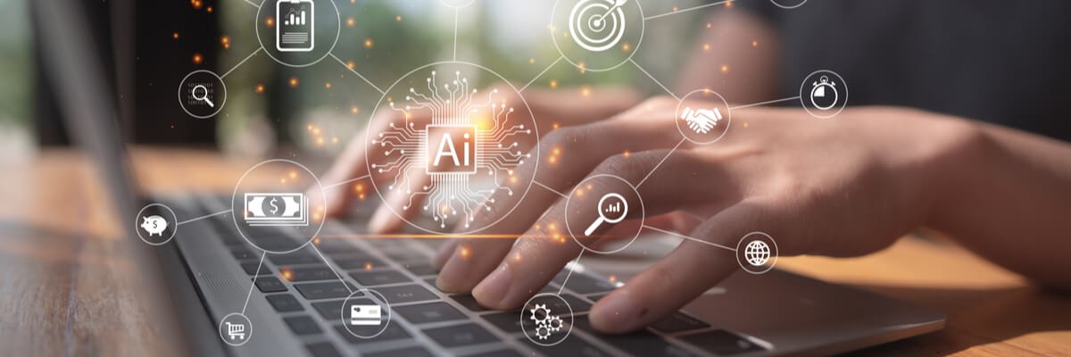 Software as a Service: What Growing Companies Need to Know Abstract items floating around in a connected space above laptop