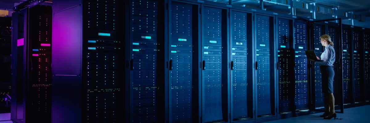 Woman working in data center