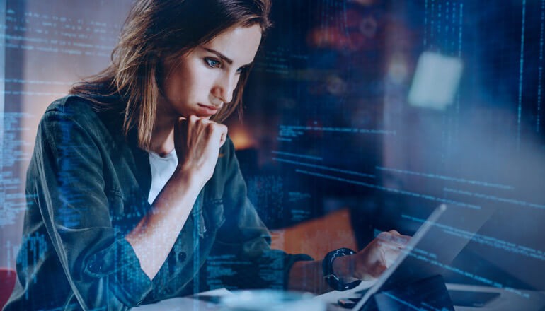 Business professional reading security predictions ebook