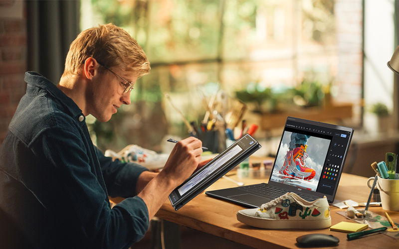 Acer Chromebooks give users the form and function they need to succeed in their unique roles Man using Acer laptop