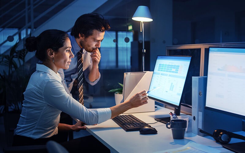 Teammates working together at the office