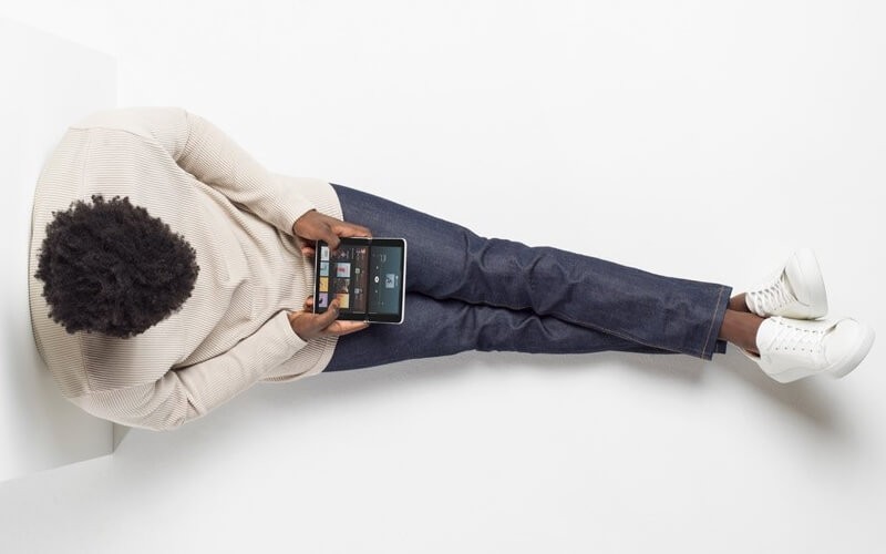 Male using Surface duo