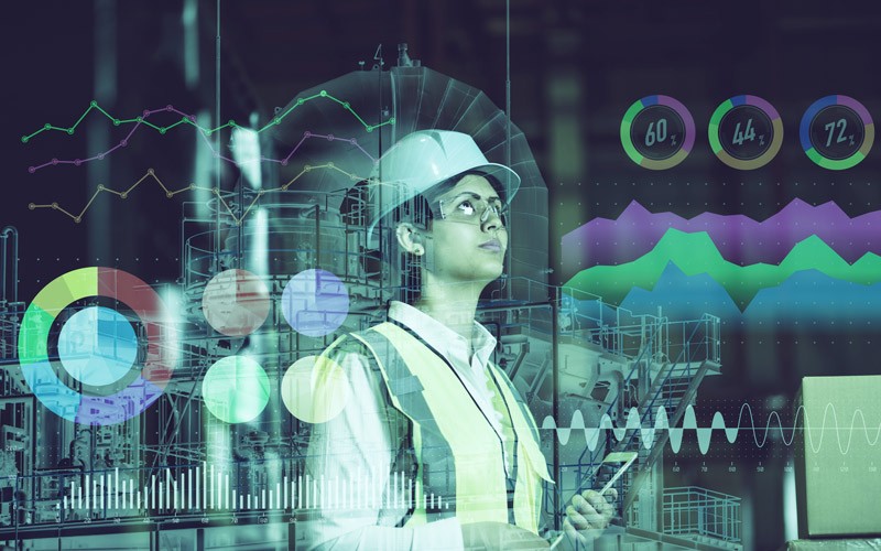 virtual representation of the physical world digitally Business professional with data floating around them